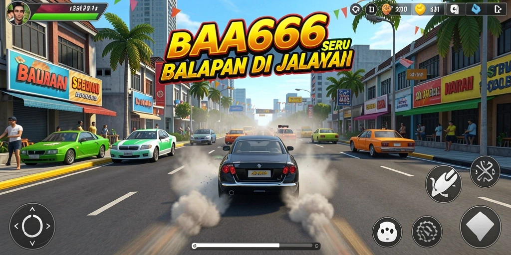 Screenshot gameplay AA666 menampilkan aksi balapan yang intens dan grafis yang memukau.