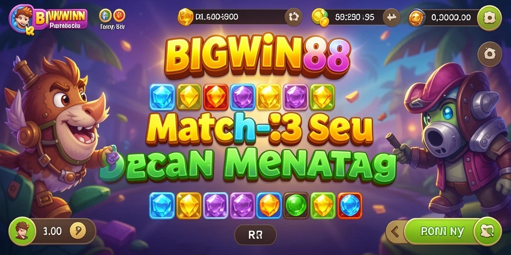 Tampilan layar permainan <strong>BIGWIN88</strong> dengan grafis Match-3 yang cerah.