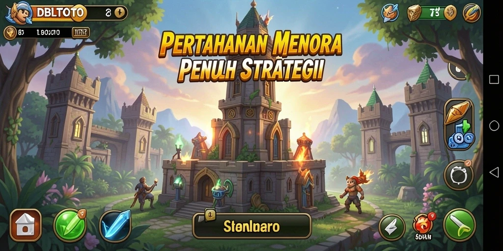 Screenshot menampilkan aksi seru DBLTOTO dalam pertahanan menara.