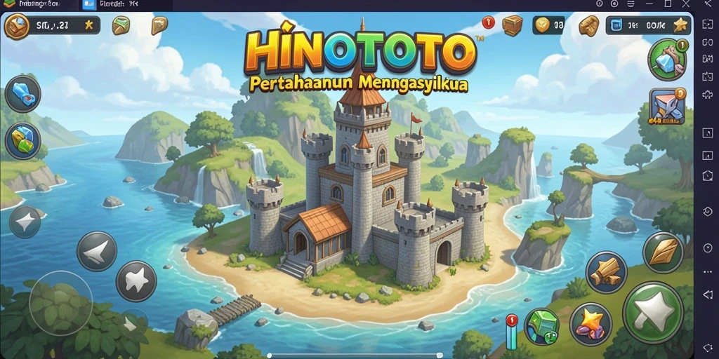 Tangkapan layar gameplay HINOTOTO menunjukkan aksi menara mempertahankan wilayah.