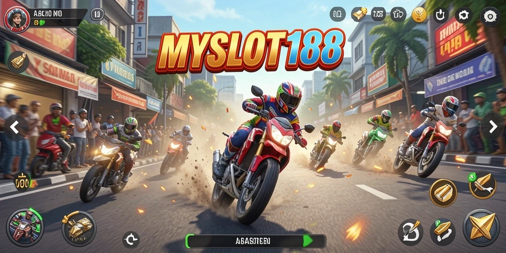 Tangkapan layar gameplay seru MYSLOT188 dengan balapan di jalan yang menantang.