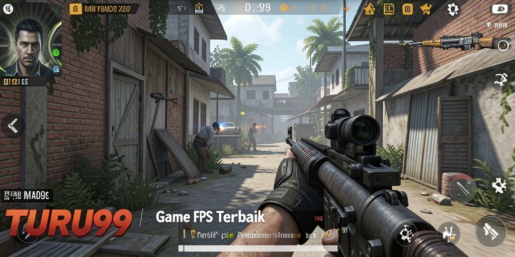 Screenshot gameplay TURU99 yang menampilkan aksi tembak-menembak yang intens.